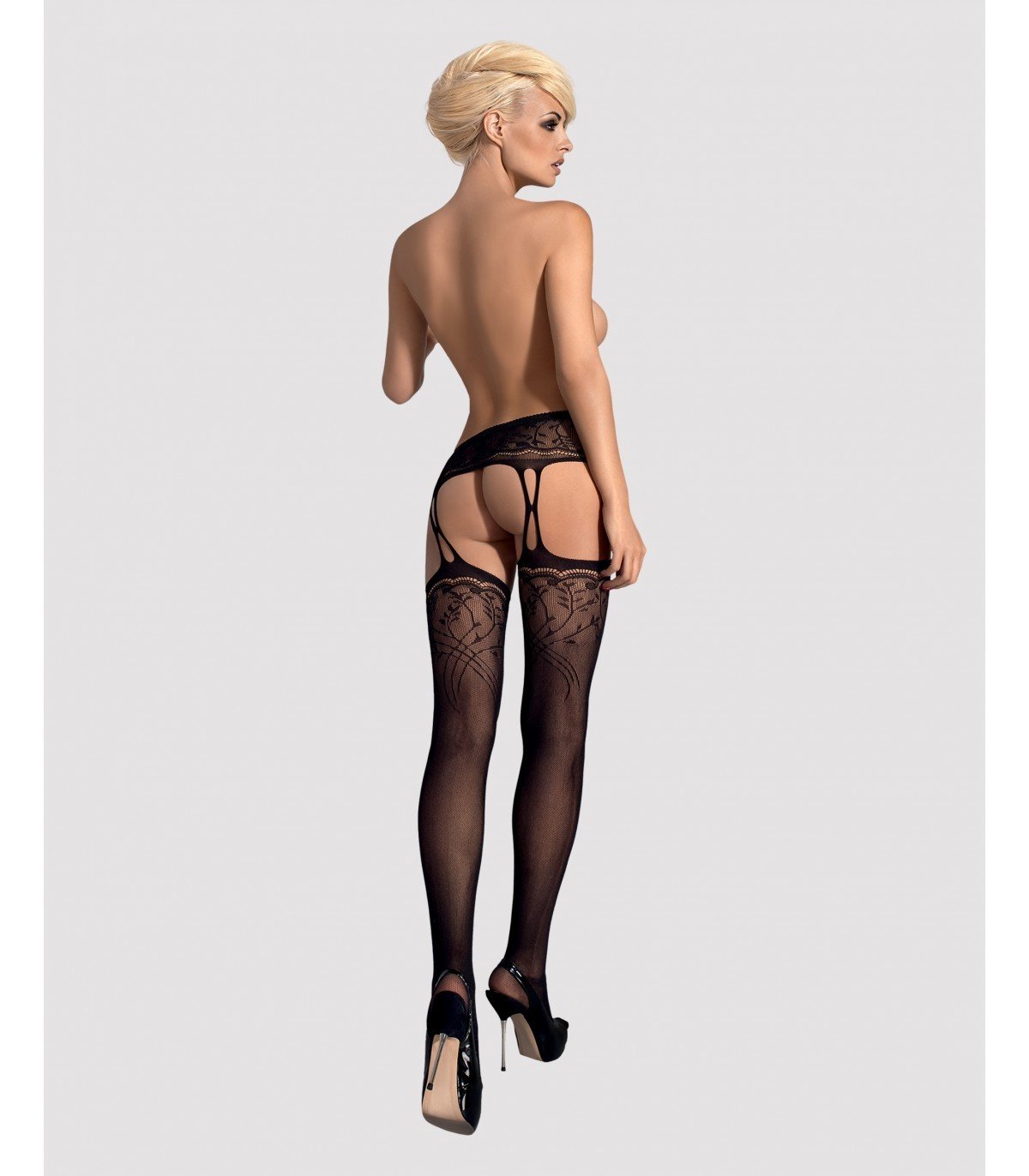 GARTER STOCKINGS S206 BLACK S/M/L - Imagen 4
