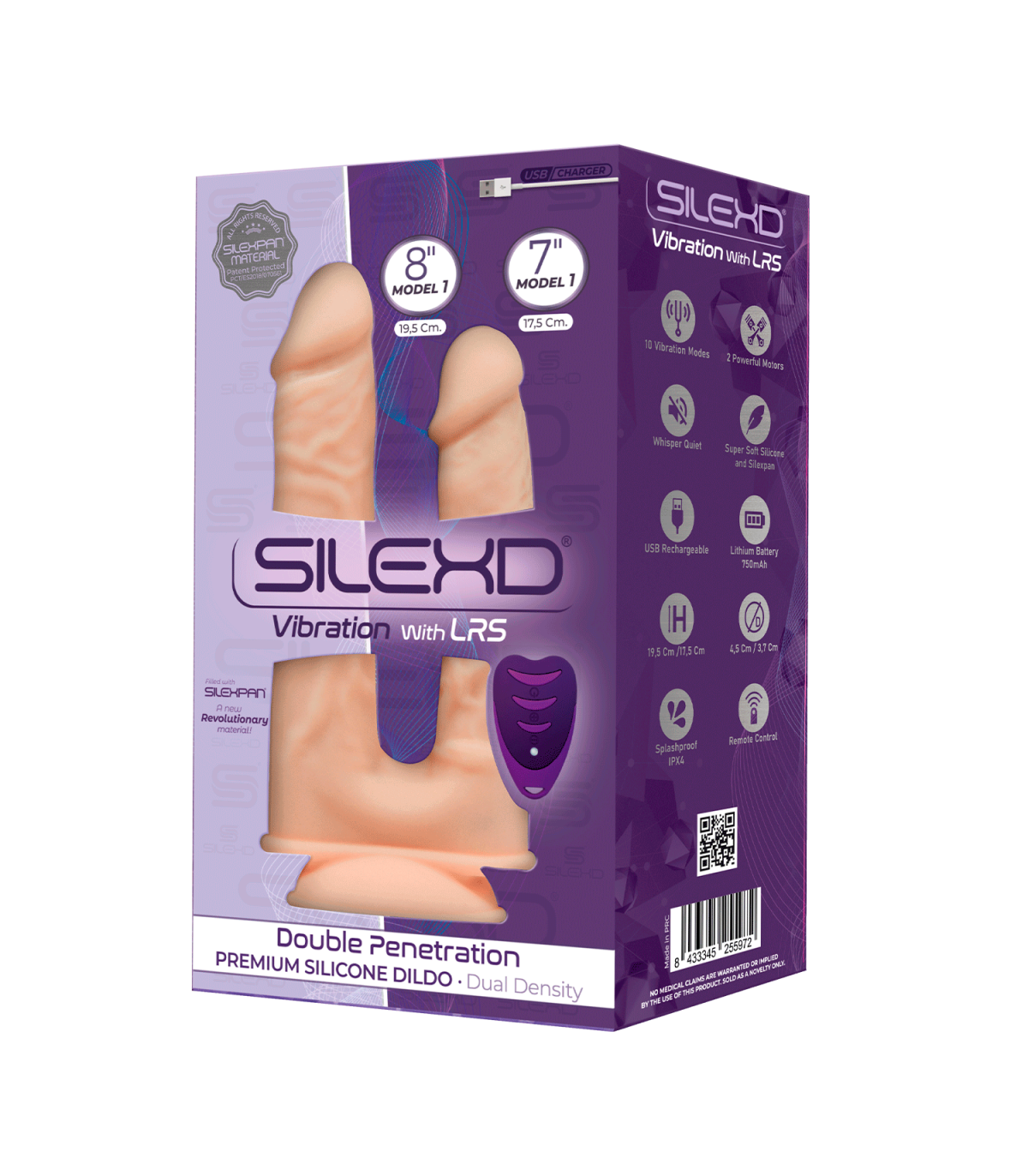 SILEXD DILDO SILICONA DOBLE PENETRACIÓN 7+ 8" C/ VIBRACIÓN USB + MANDO LRS" - Imagen 2